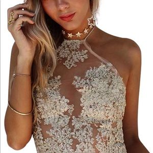 GOLD HALTER TOP
